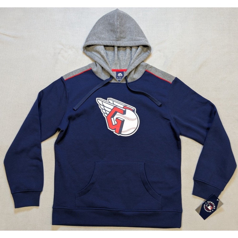 Cleveland Guardians Hoodie Mens Medium Blue Majestic Sweatshirt Pullover New MLB